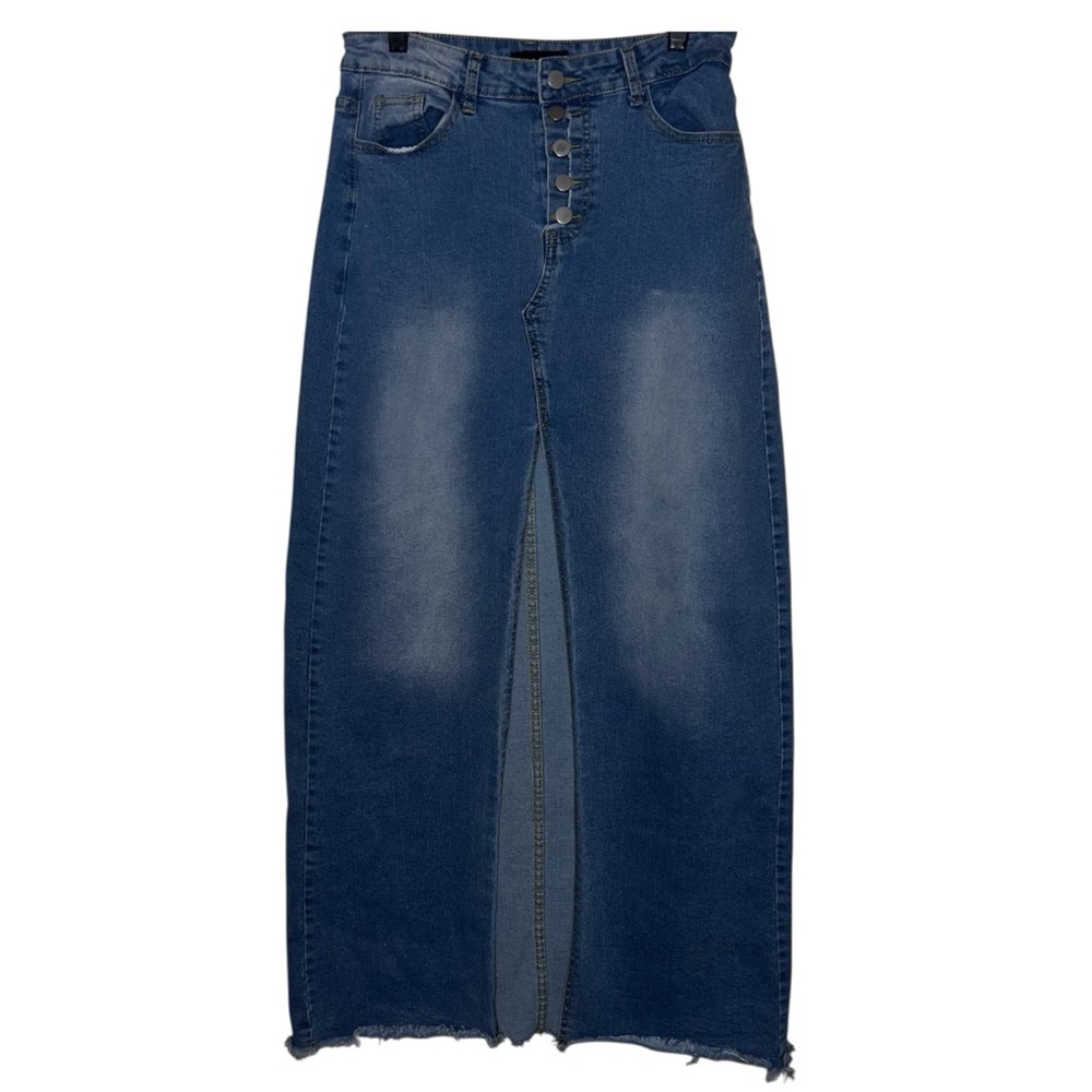 Loragal Denim Maxi Skirt Split Front Button Fly Size Large